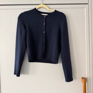 NWT Loeffler Randall Tucker Cardigan Navy Cashmere Crewneck (Size S)